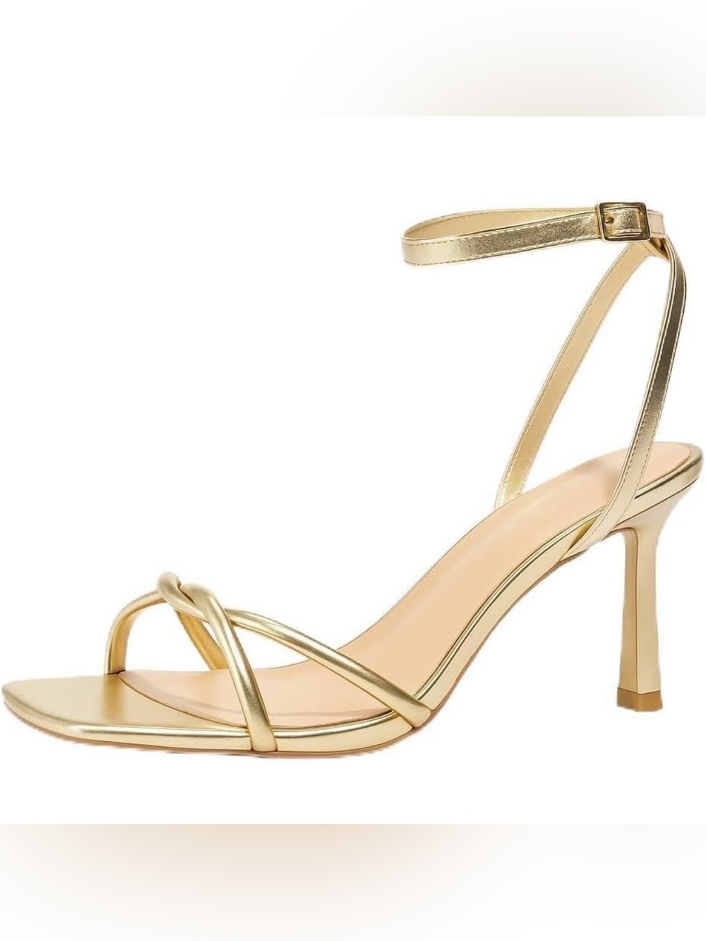 Women’s Gold Strappy Ankle‑Buckle High Heel Sandals - US 10